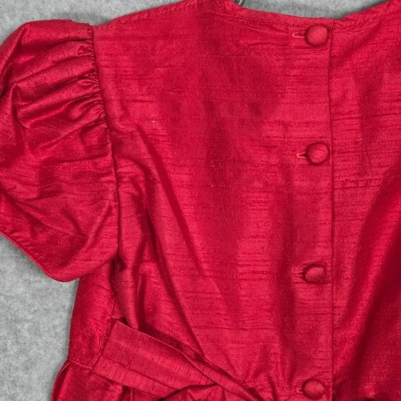Strasburg Girl 7 Pure Silk Special Occasion Dress Red Embroidered Puff Sleeve - Picture 6 of 6